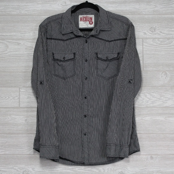 Rerun Western Embroidered Black Stripe Sz Medium - Picture 2 of 8